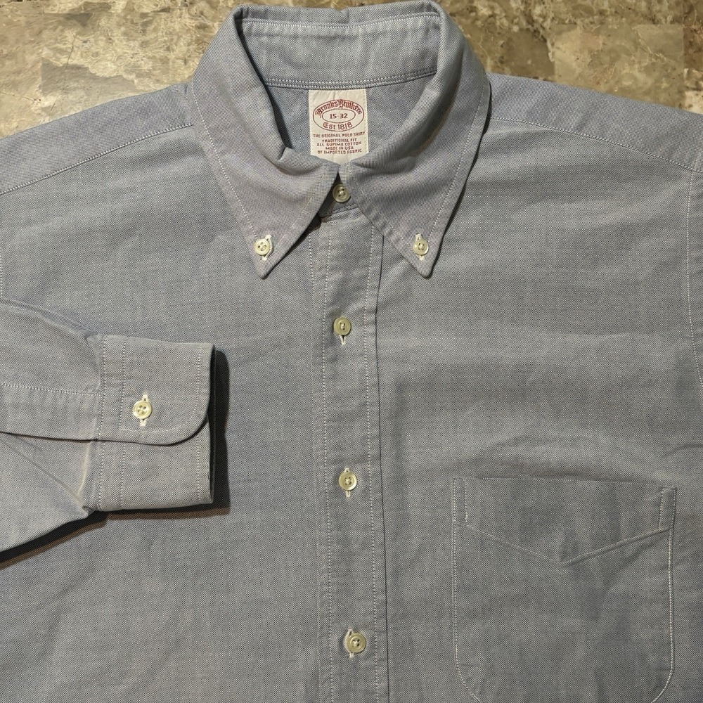 Brooks Brothers Shirt Mens 15 32 Blue Oxford Button Down Polo OCBD USA